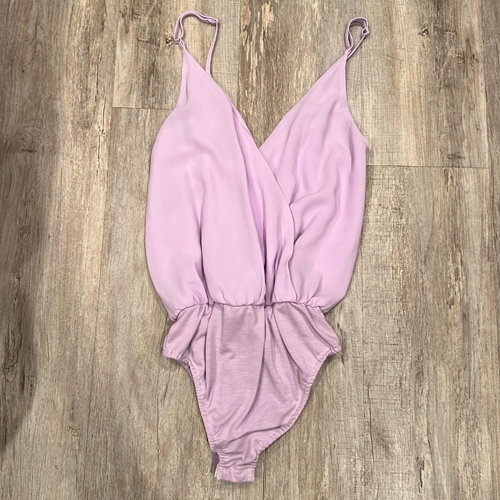 Plunging Neck Bodysuit Low Back Lavender Purple